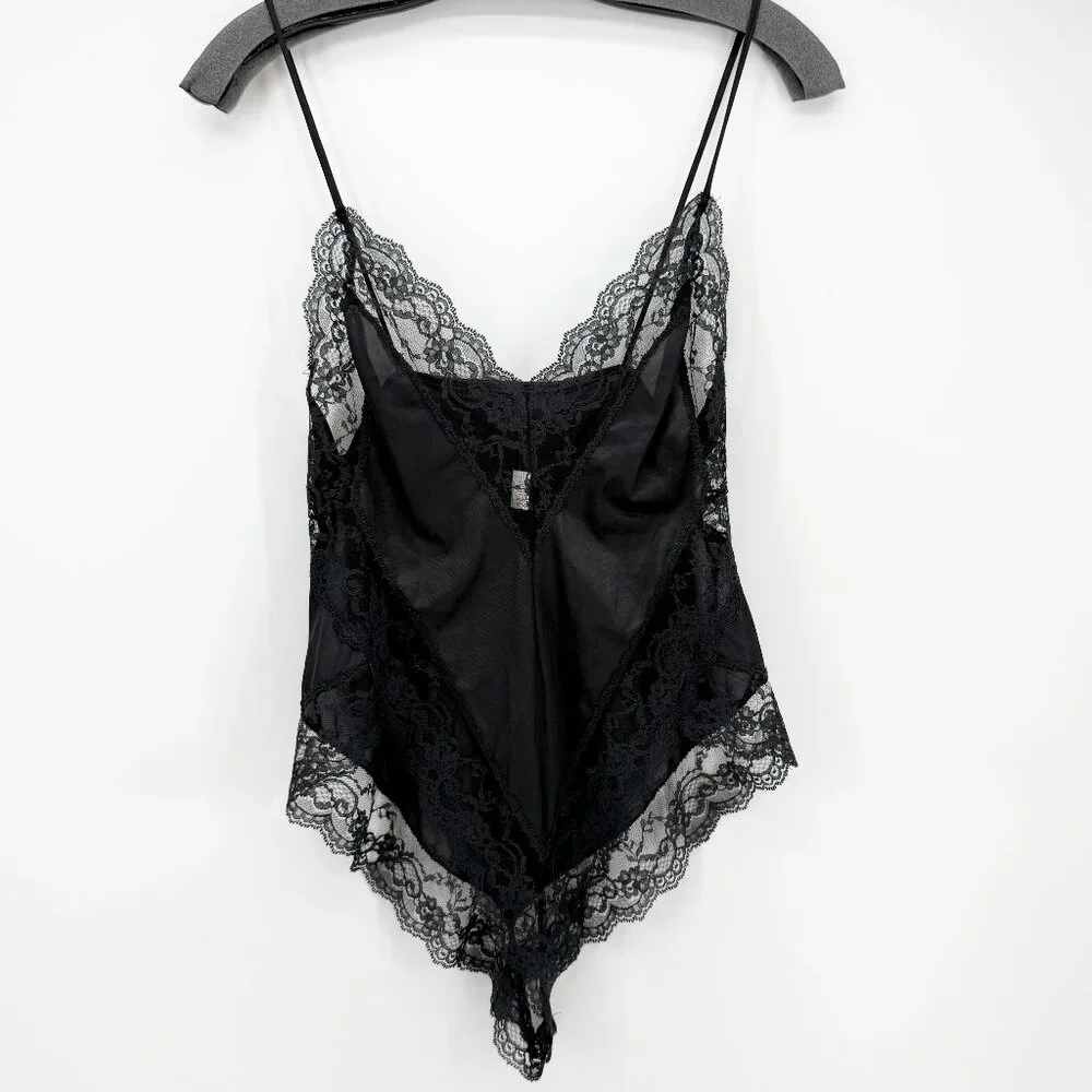 Ms Leslee Bodysuit Sexy Teddy Black Lace Spaghetti Strap Playsuit One Piece - Picture 2 of 10